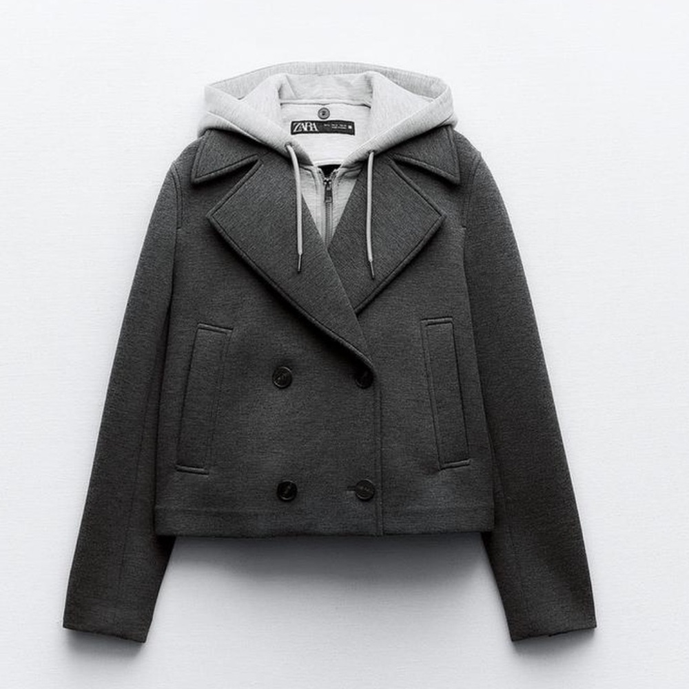 Zara Double-Breasted Pea Coat Grey